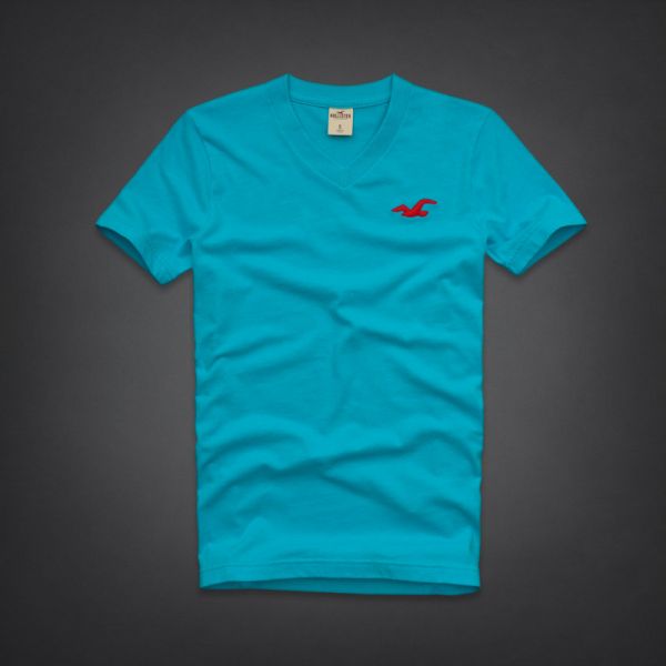 Hollister - Camiseta Azul Claro Gola V (G)